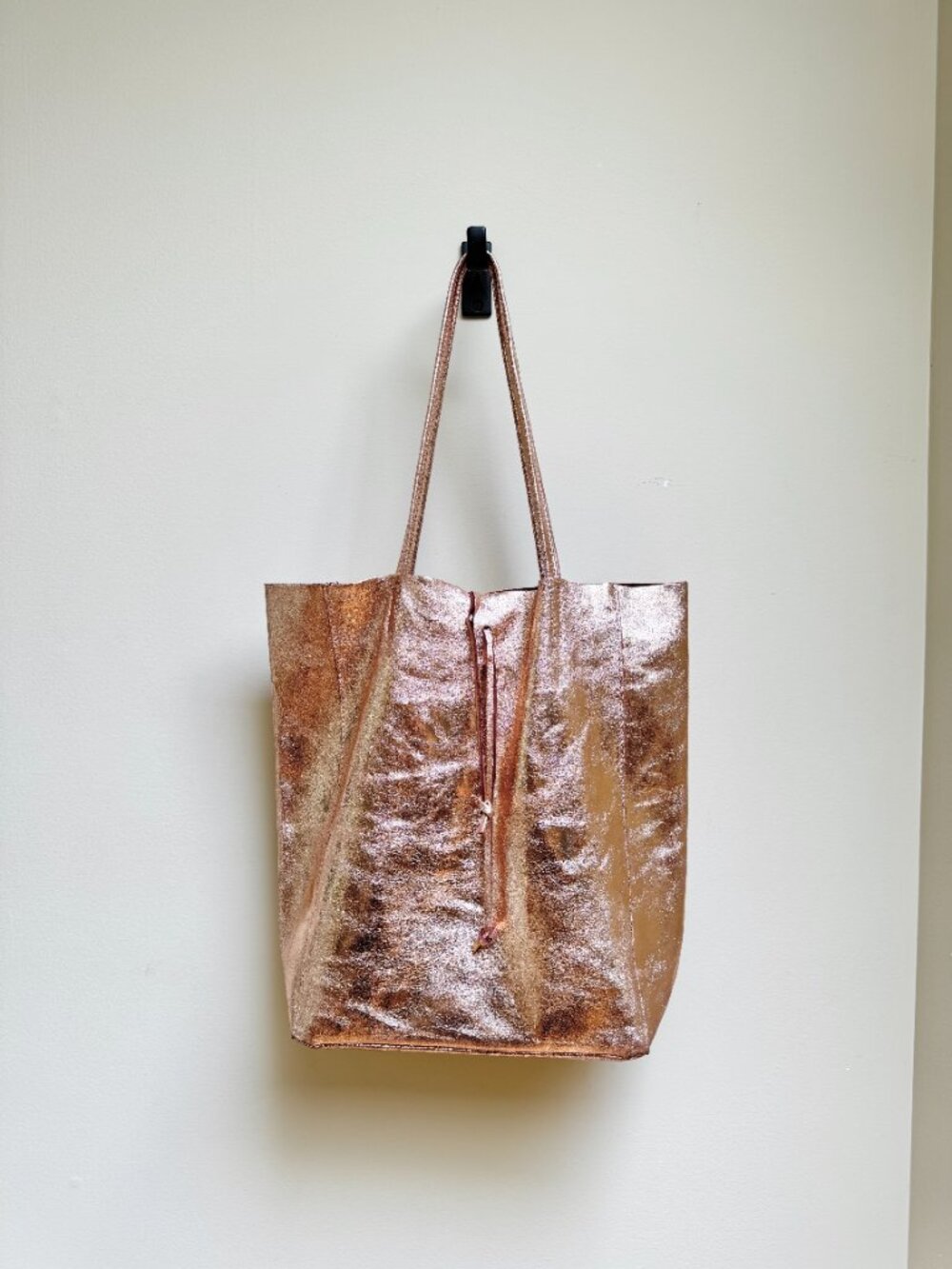 Rose Gold Leather Maxi Tote Bag Large Shopper